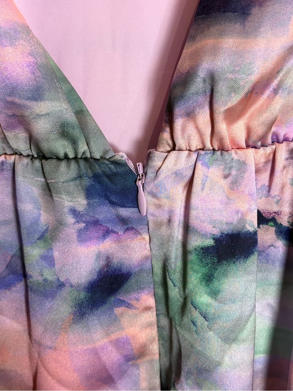 Anthropologie BHLDN Alice Sleeveless Printed Satin Mini Dress Pink Multi Lover - Picture 7 of 11
